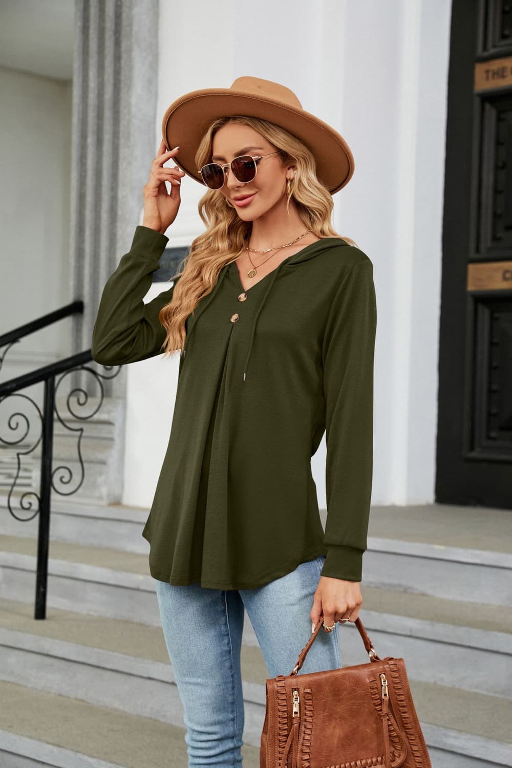 Long Sleeve Hooded Blouse BLUE ZONE PLANET