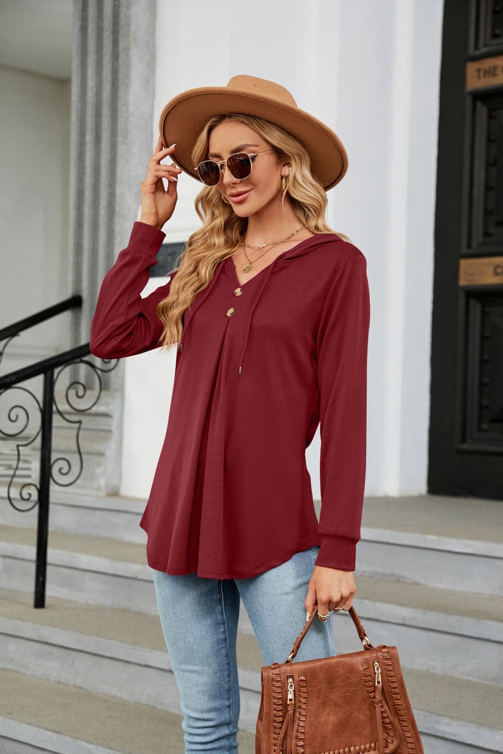 Long Sleeve Hooded Blouse BLUE ZONE PLANET