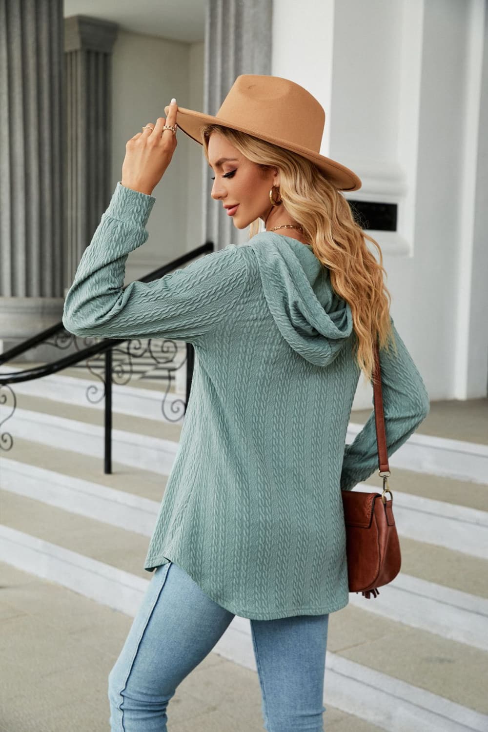 Long Sleeve Hooded Blouse BLUE ZONE PLANET