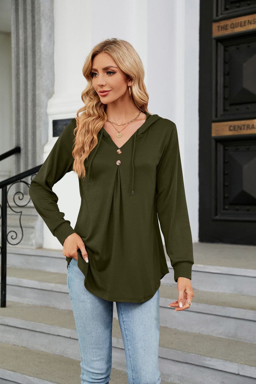 Long Sleeve Hooded Blouse BLUE ZONE PLANET