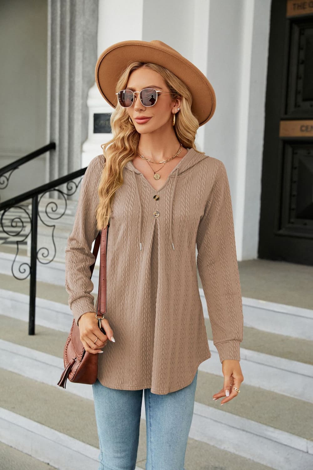 Long Sleeve Hooded Blouse BLUE ZONE PLANET