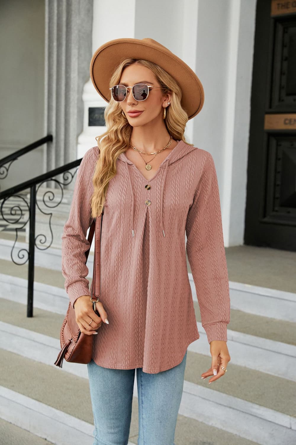 Long Sleeve Hooded Blouse BLUE ZONE PLANET