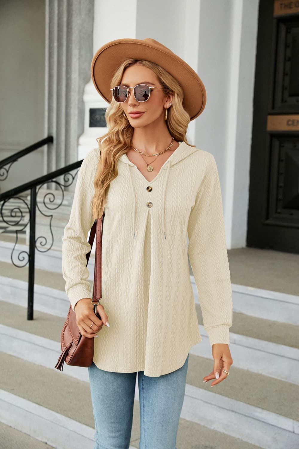 Long Sleeve Hooded Blouse BLUE ZONE PLANET