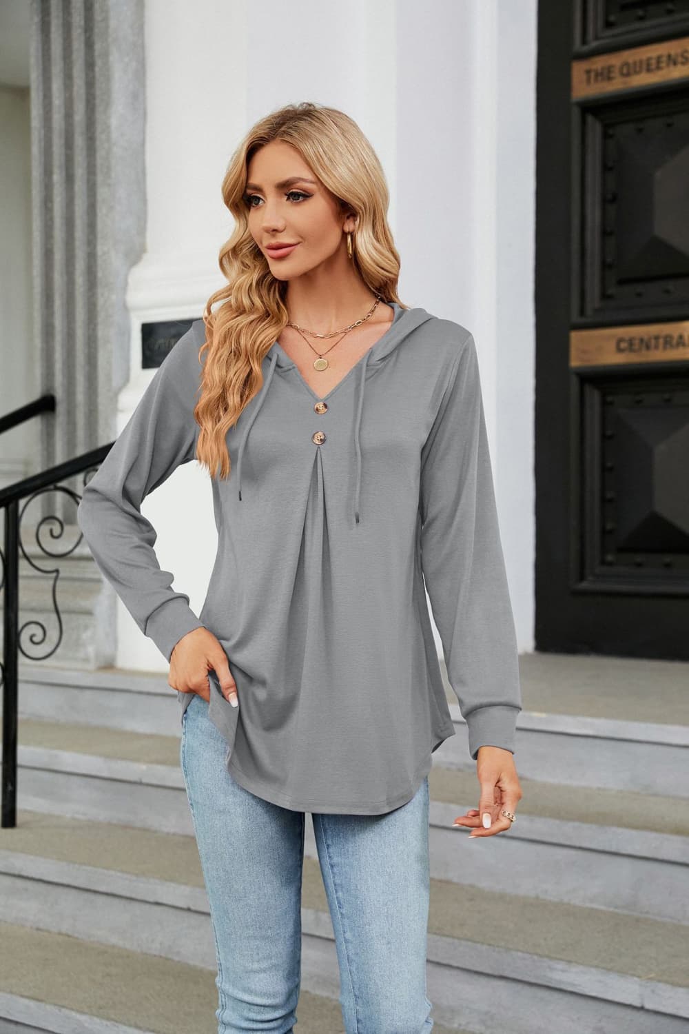 Long Sleeve Hooded Blouse BLUE ZONE PLANET