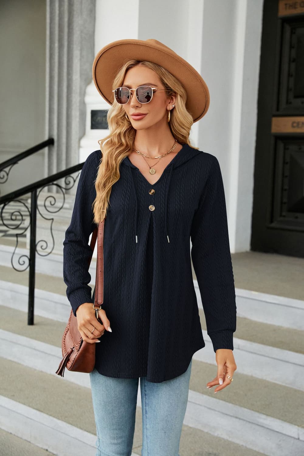 Long Sleeve Hooded Blouse BLUE ZONE PLANET