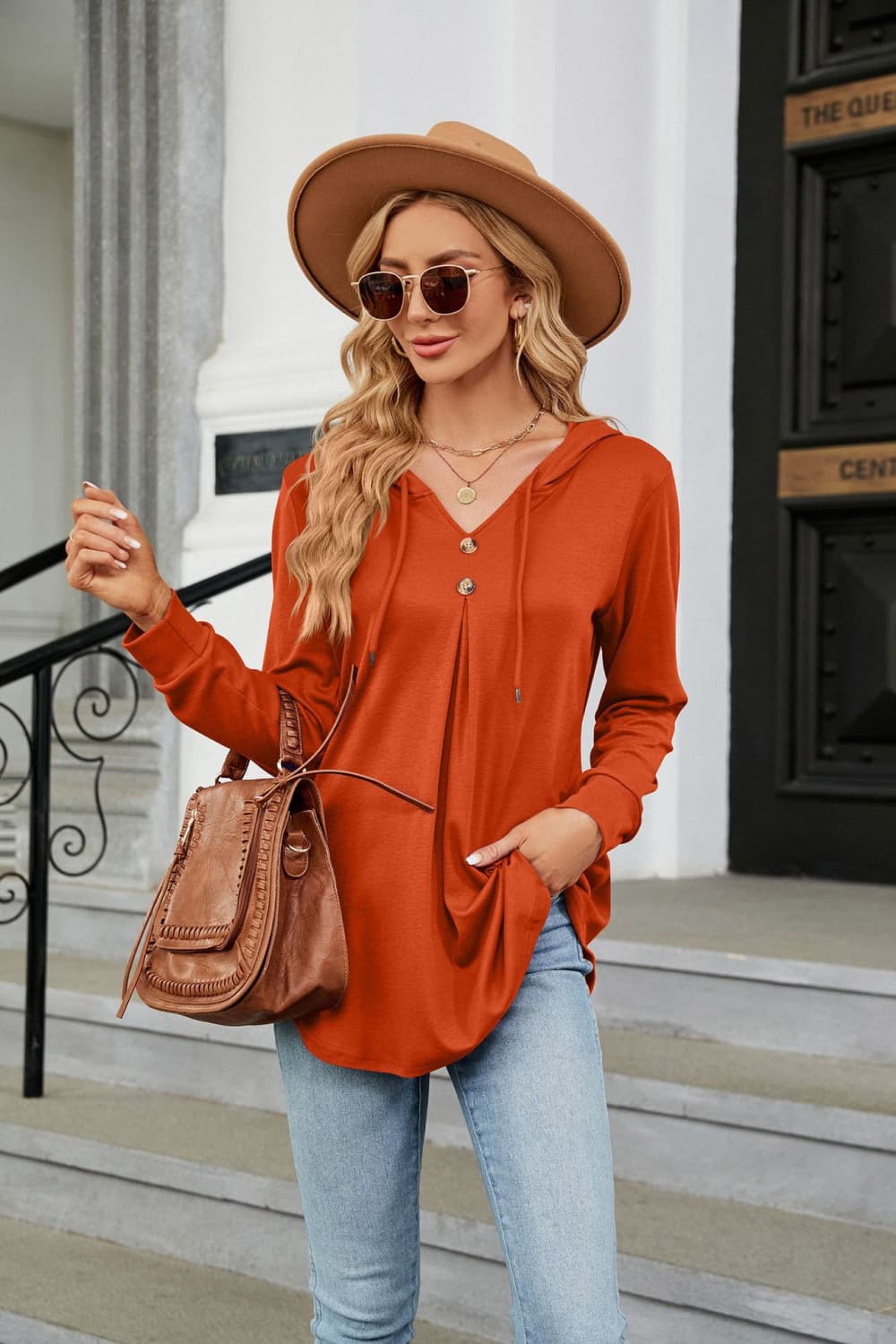 Long Sleeve Hooded Blouse BLUE ZONE PLANET