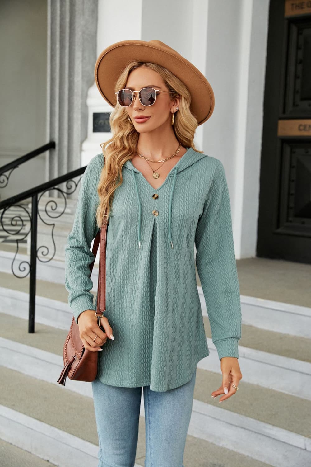 Long Sleeve Hooded Blouse BLUE ZONE PLANET