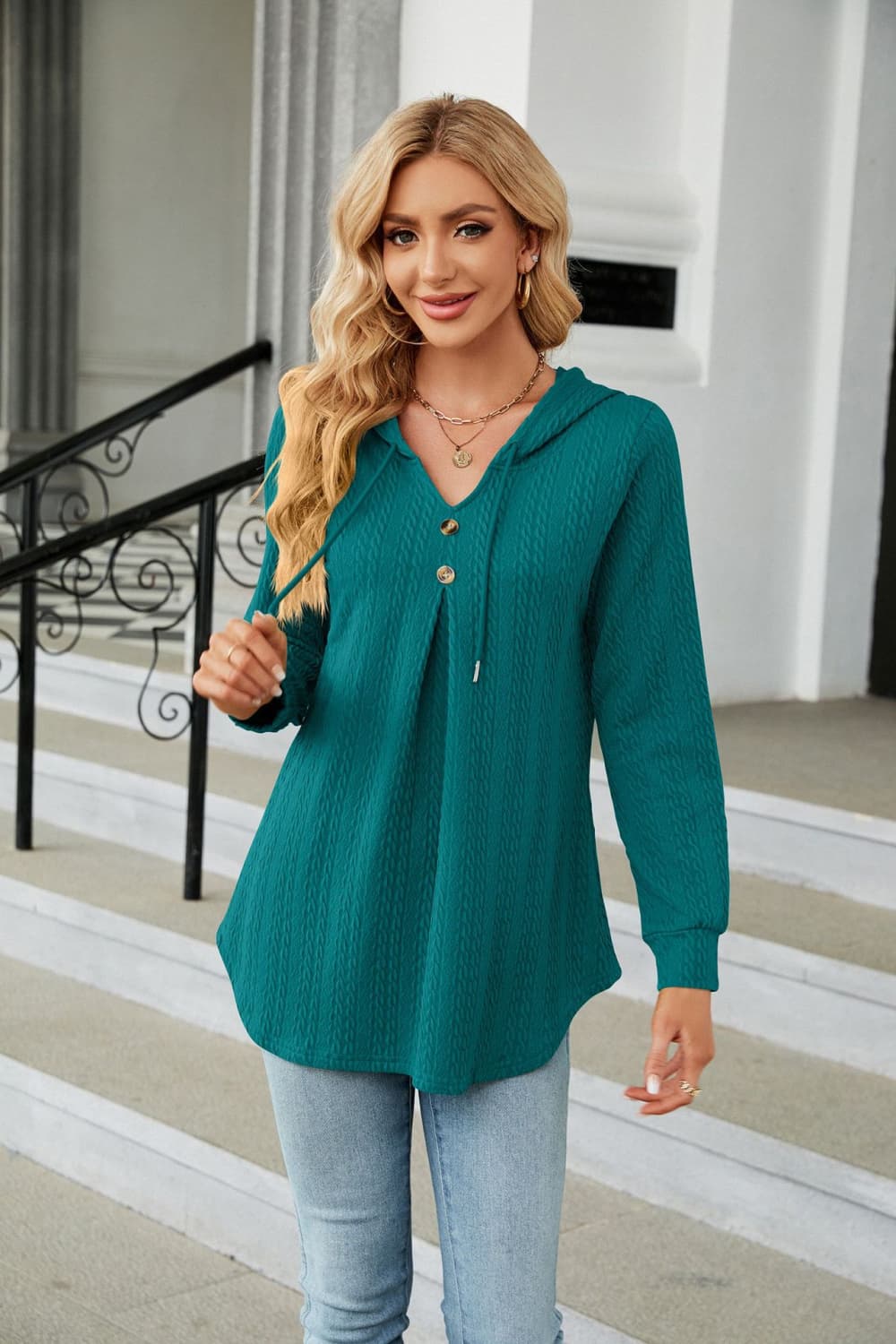 Long Sleeve Hooded Blouse BLUE ZONE PLANET