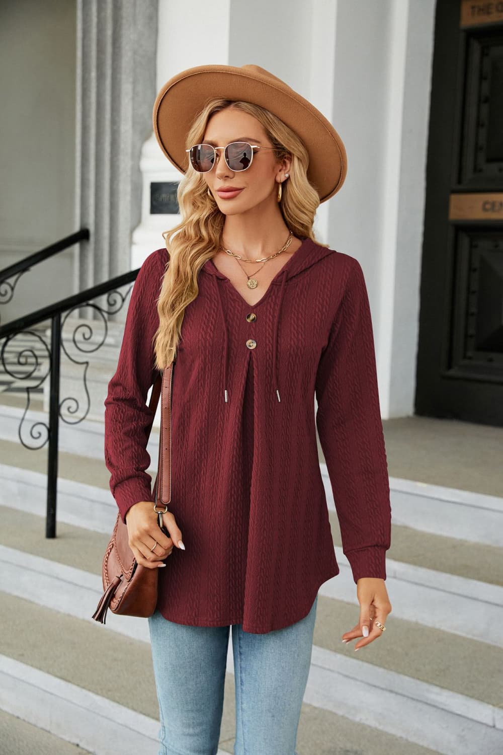 Long Sleeve Hooded Blouse BLUE ZONE PLANET