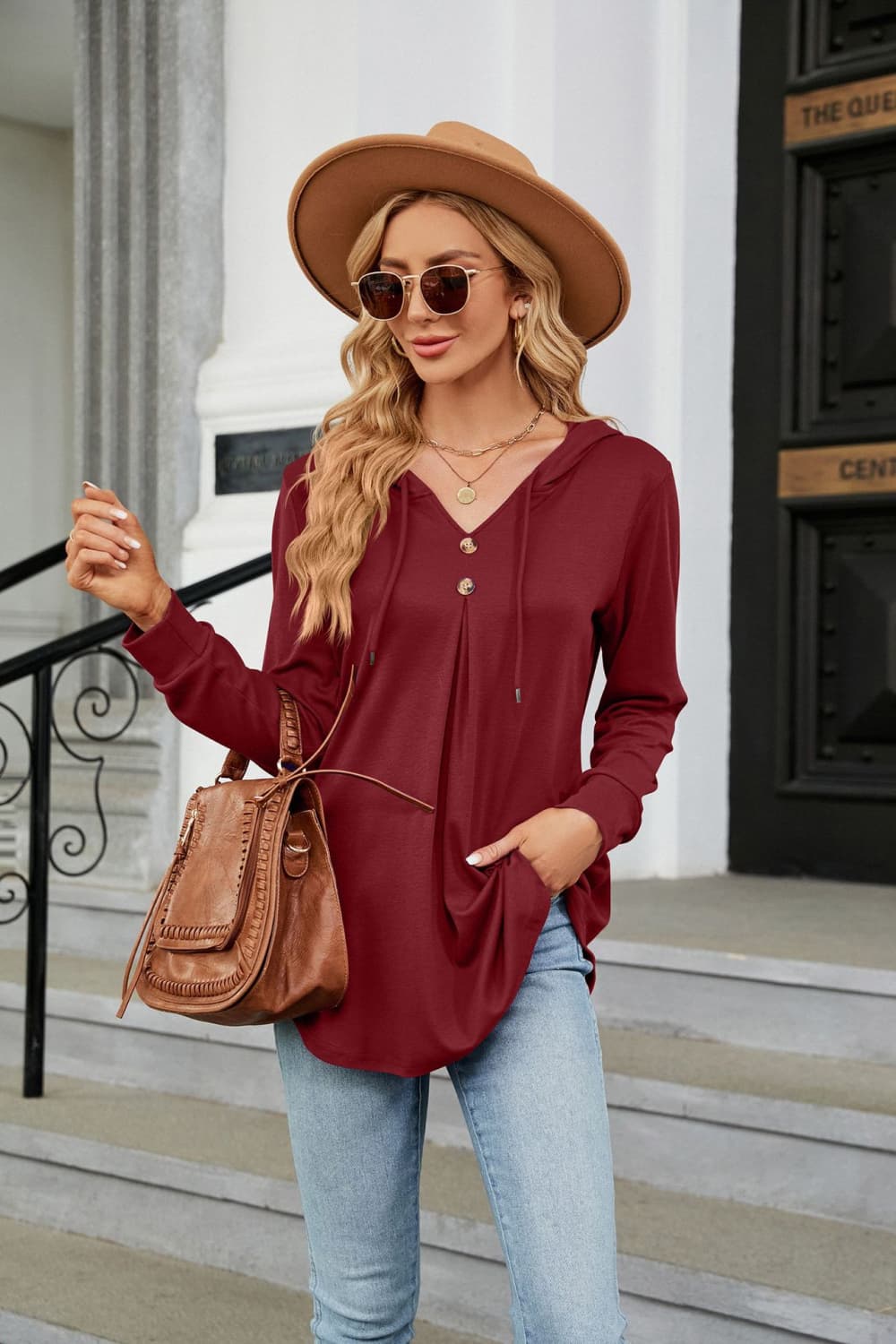 Long Sleeve Hooded Blouse BLUE ZONE PLANET