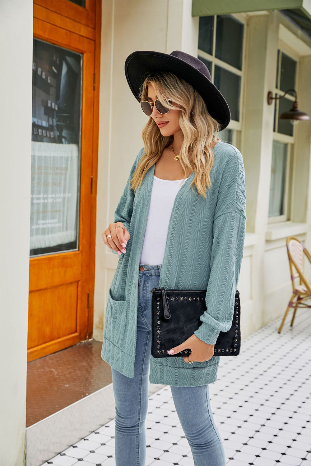 Long Sleeve Pocketed Cardigan BLUE ZONE PLANET