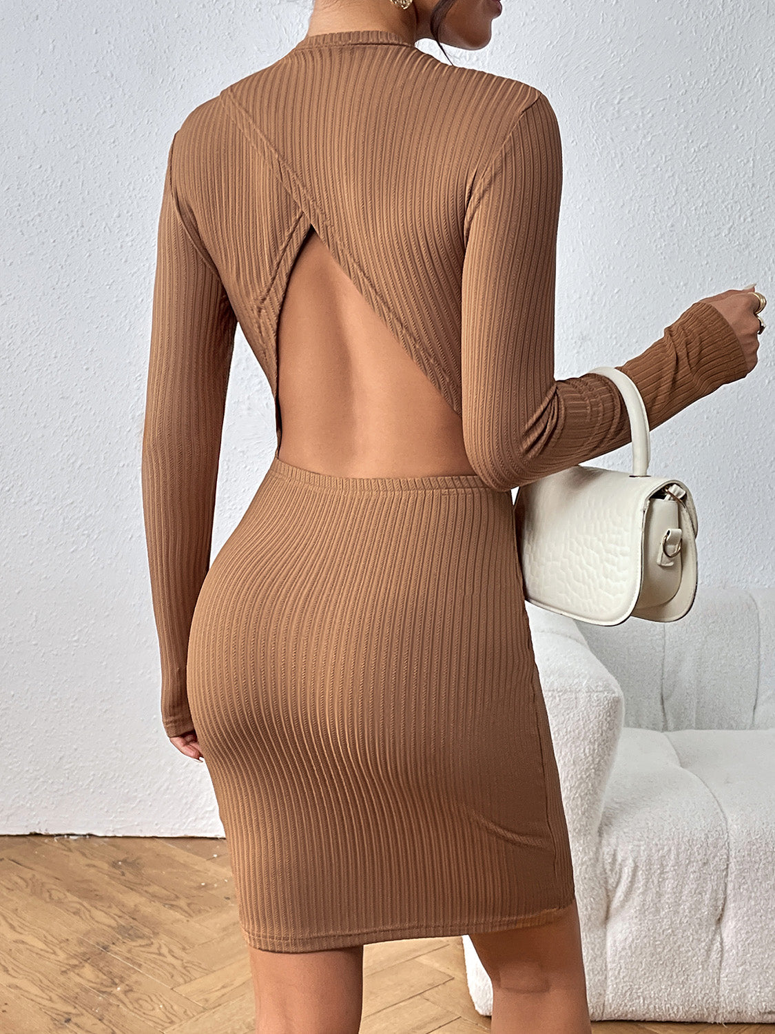 Long Sleeve Ribbed Mini Dress BLUE ZONE PLANET