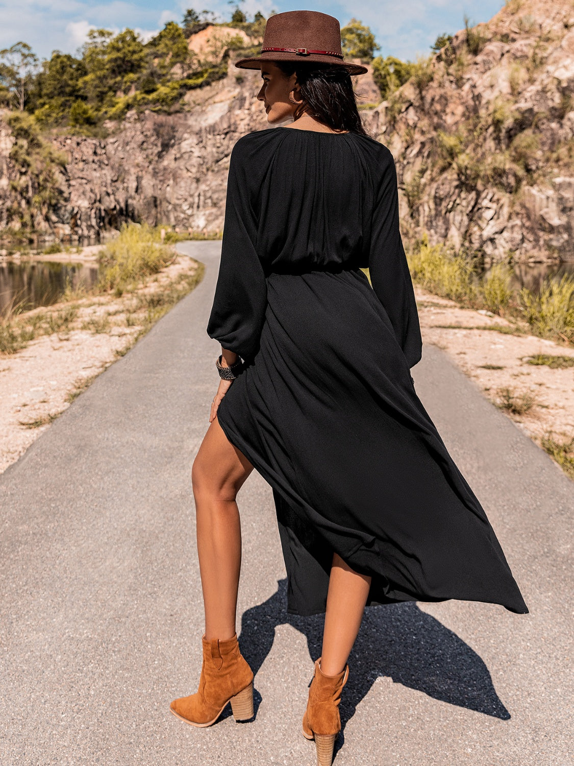 Long Sleeve Round Neck Dress BLUE ZONE PLANET