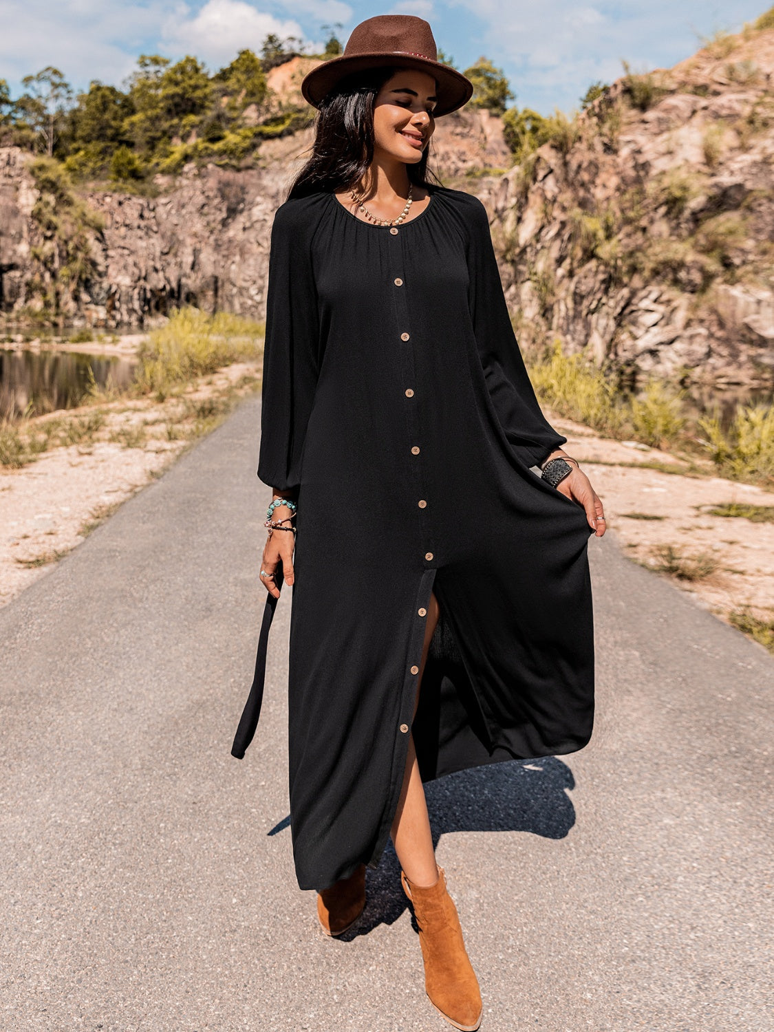 Long Sleeve Round Neck Dress BLUE ZONE PLANET