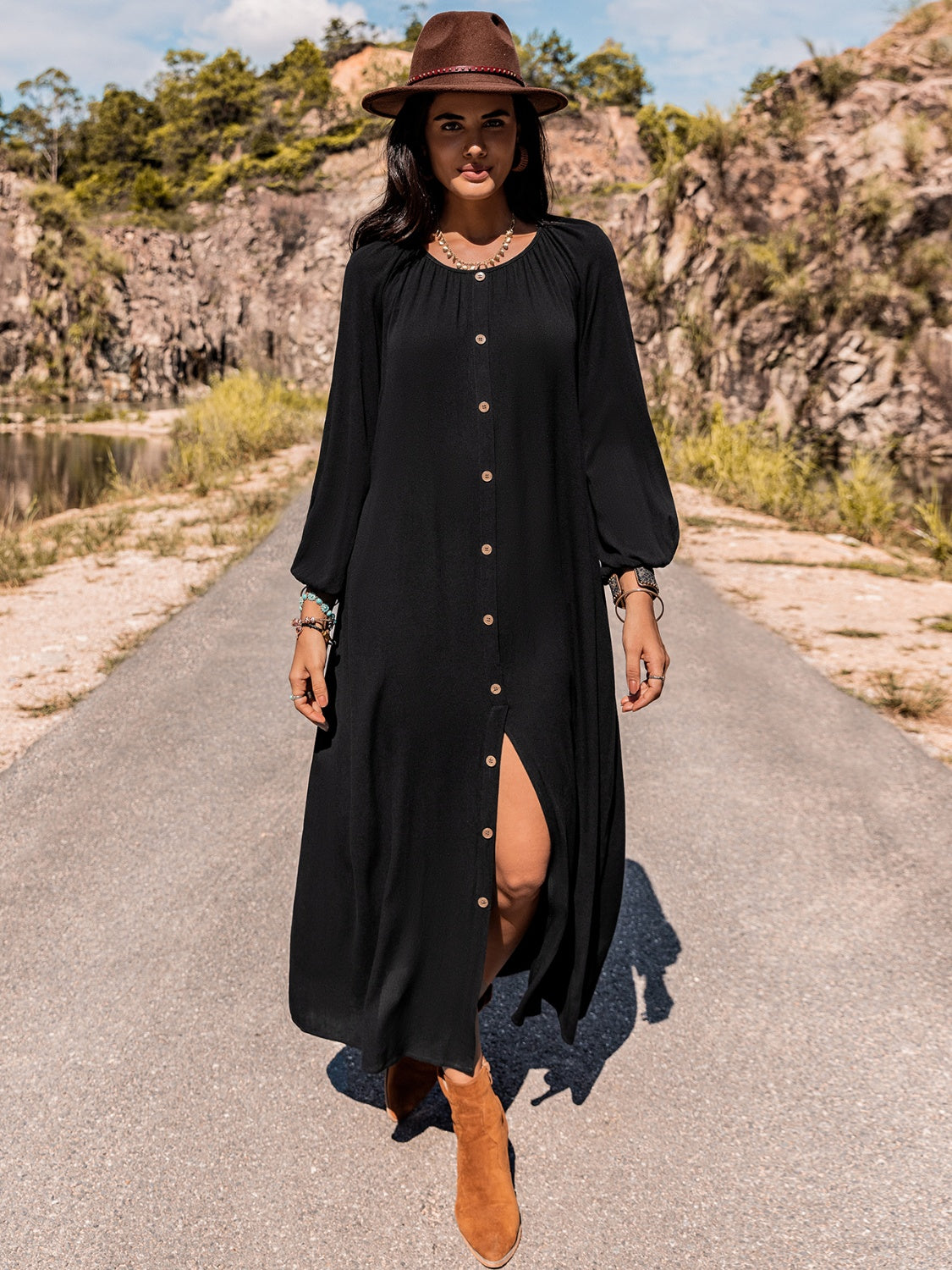 Long Sleeve Round Neck Dress BLUE ZONE PLANET
