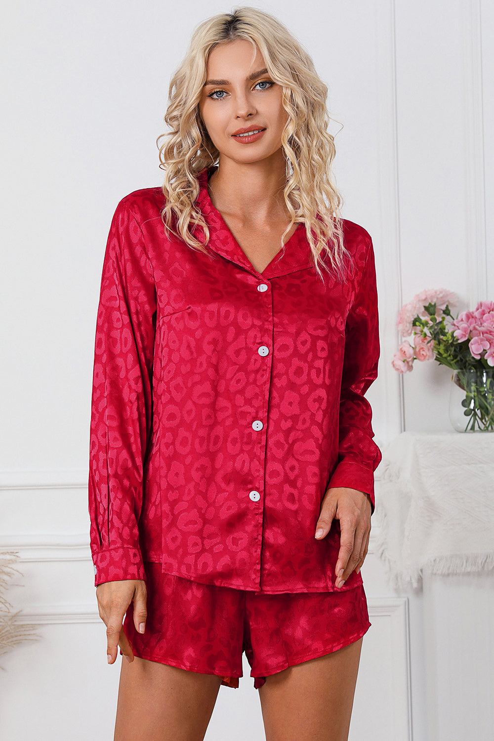 Long Sleeve Shirt and Shorts Lounge Set BLUE ZONE PLANET