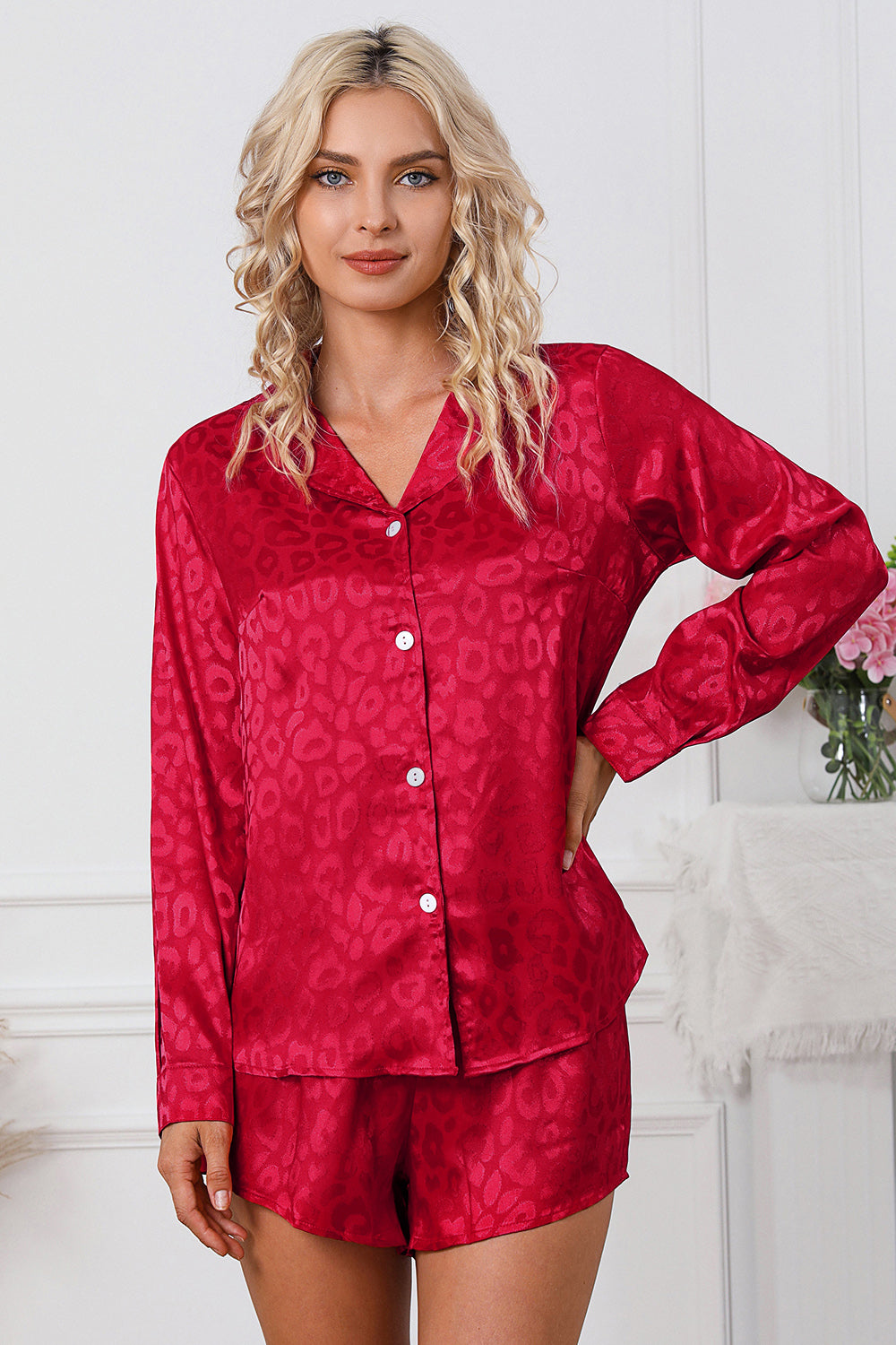Long Sleeve Shirt and Shorts Lounge Set BLUE ZONE PLANET