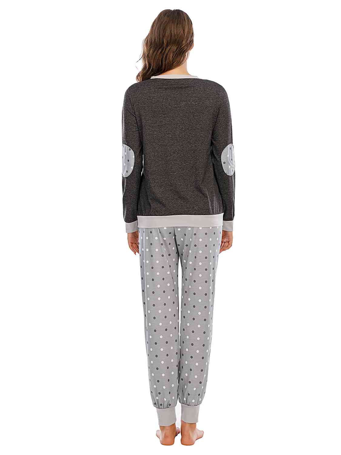 Long Sleeve Top and Polka Dot Pants Set BLUE ZONE PLANET