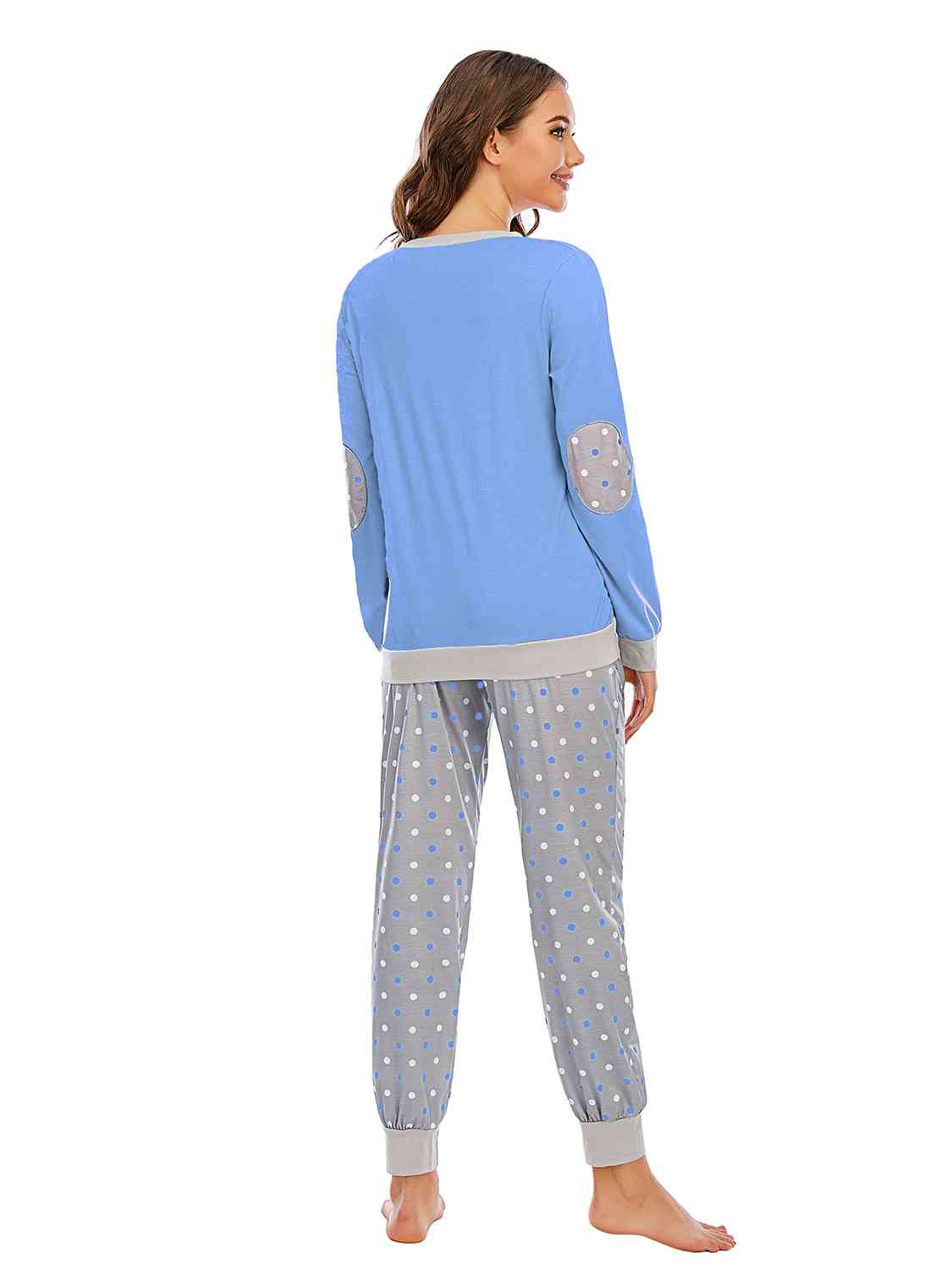Long Sleeve Top and Polka Dot Pants Set BLUE ZONE PLANET