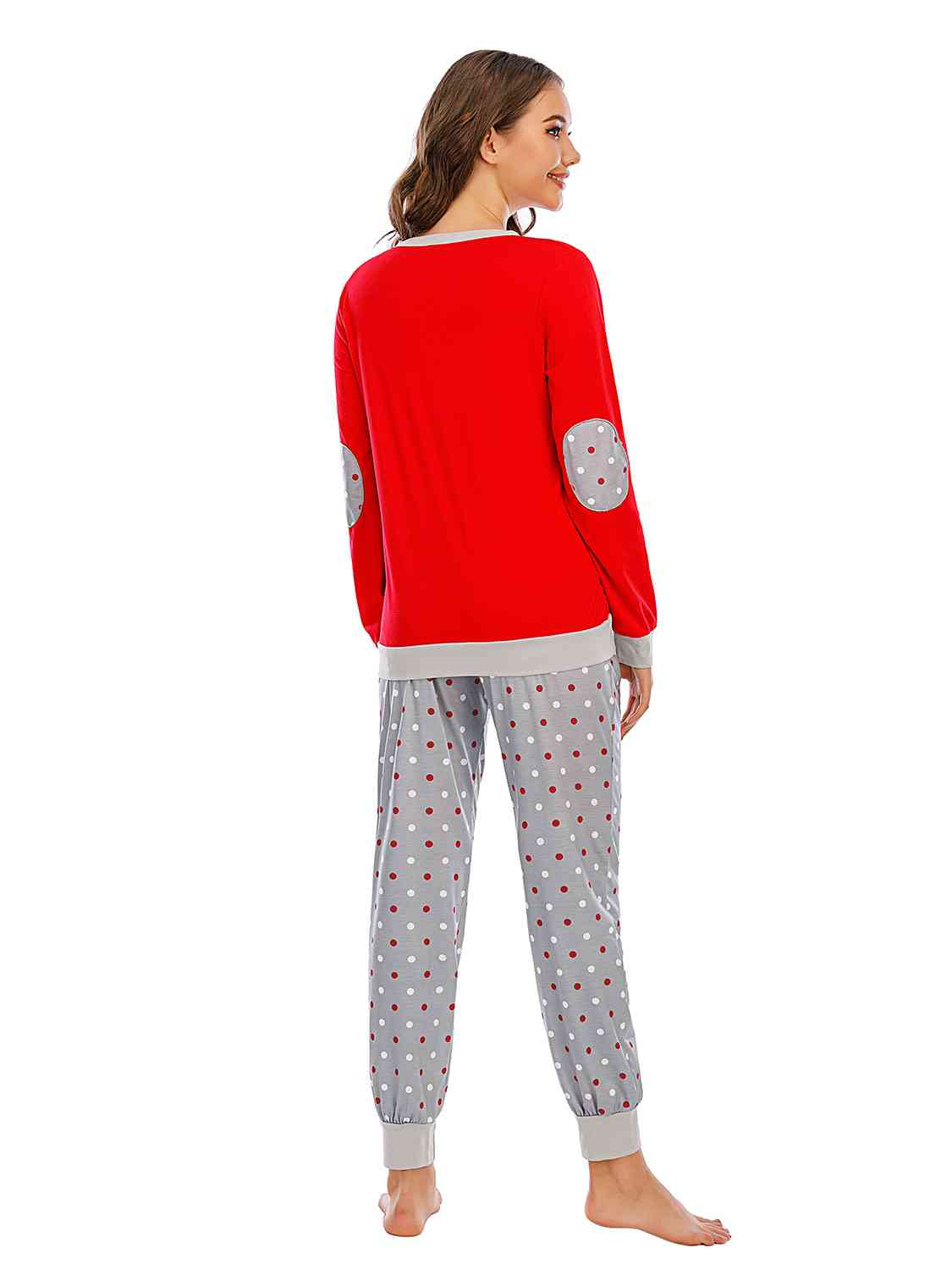 Long Sleeve Top and Polka Dot Pants Set BLUE ZONE PLANET