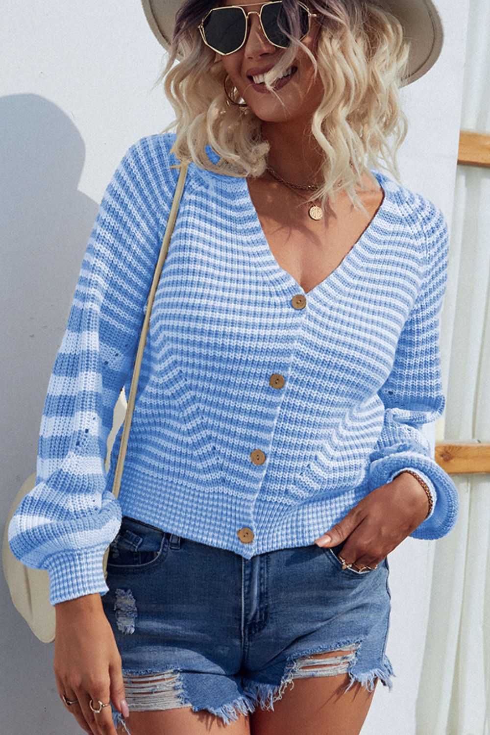 Long Sleeve V-Neck Cardigan BLUE ZONE PLANET
