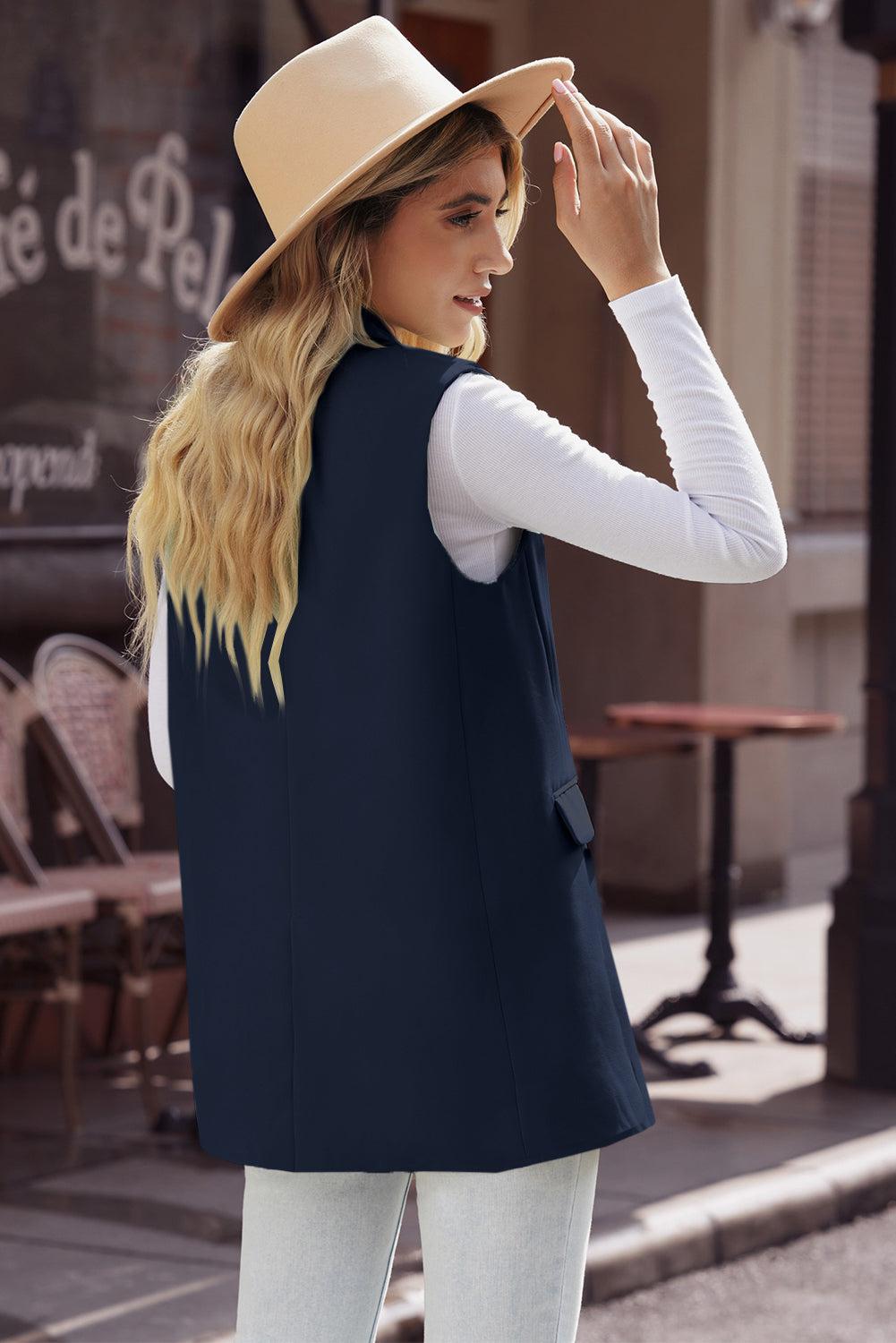 Longline Blazer Vest with Pockets BLUE ZONE PLANET