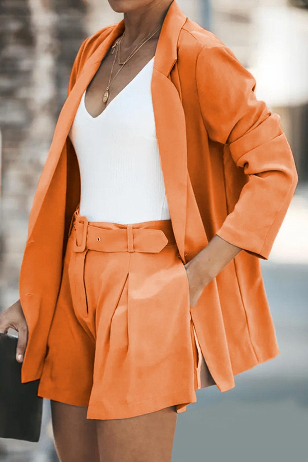 Longline Blazer and Shorts Set with Pockets BLUE ZONE PLANET