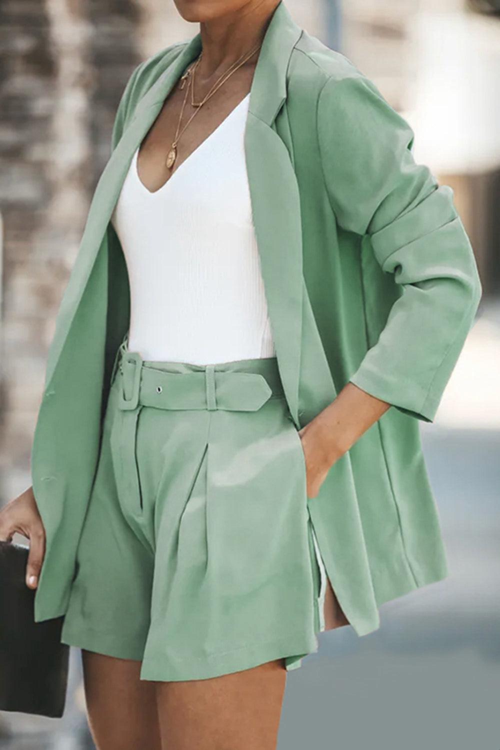 Longline Blazer and Shorts Set with Pockets BLUE ZONE PLANET