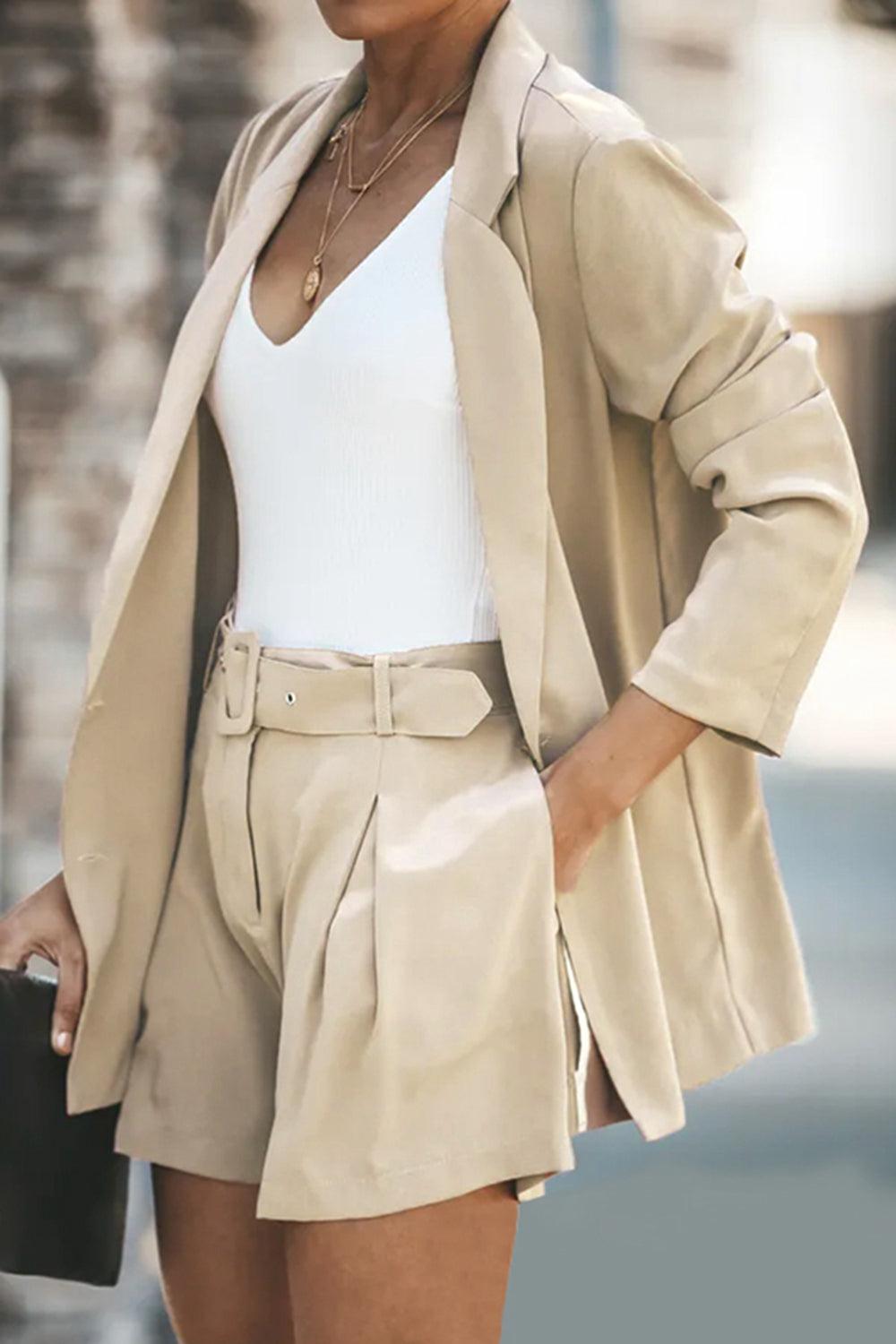 Longline Blazer and Shorts Set with Pockets BLUE ZONE PLANET