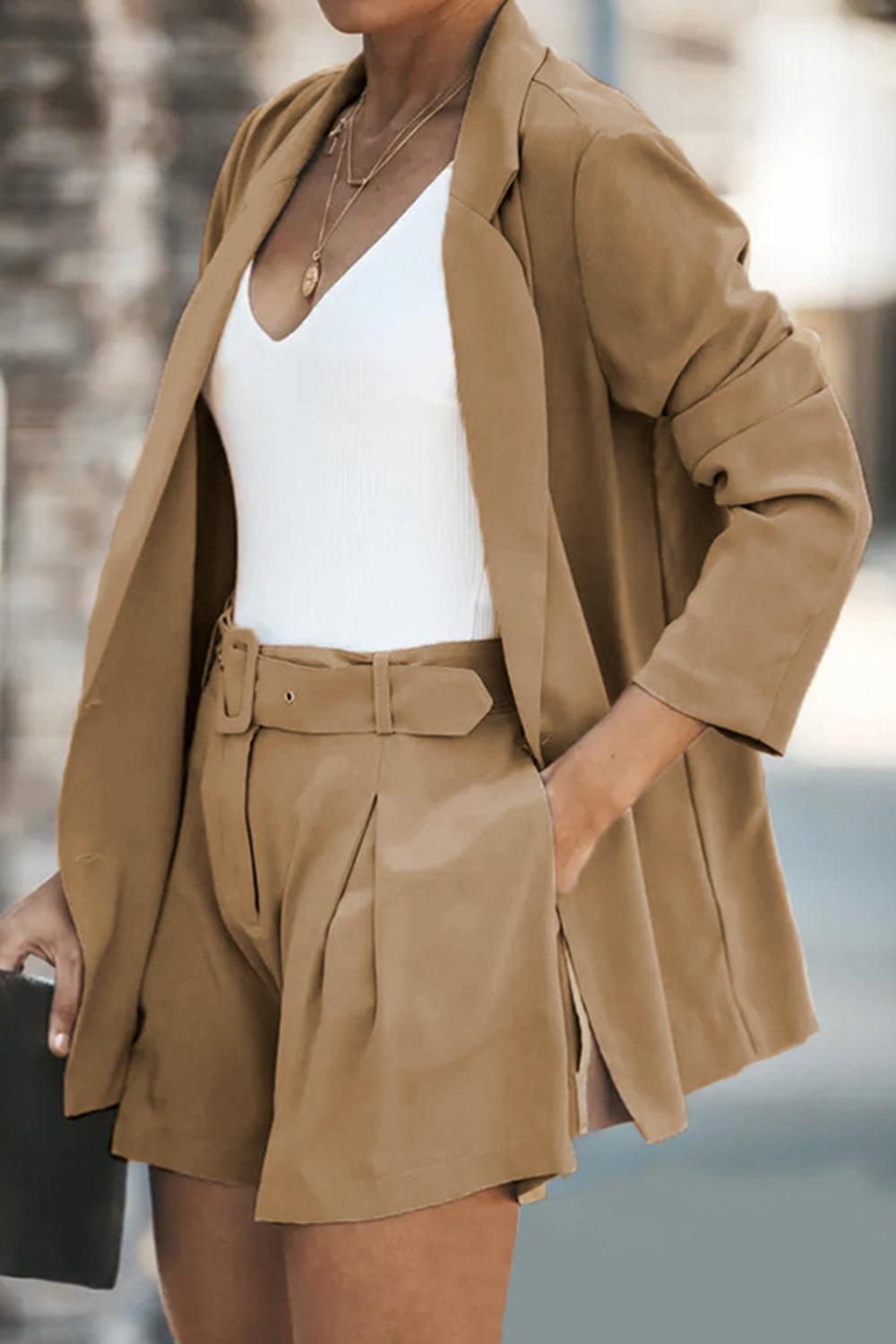 Longline Blazer and Shorts Set with Pockets BLUE ZONE PLANET