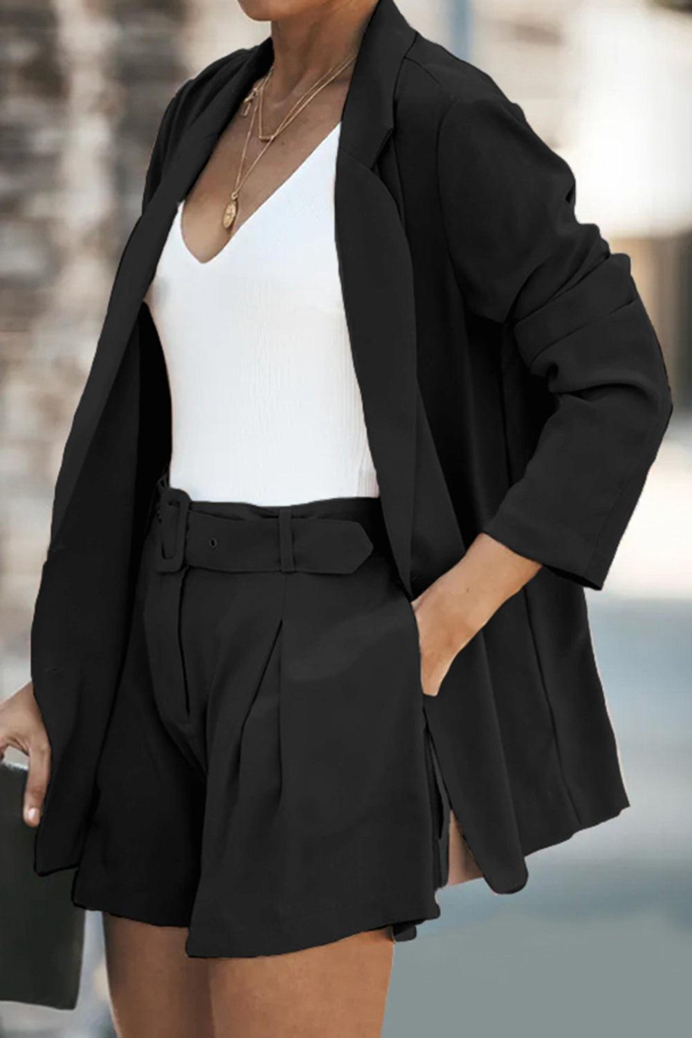 Longline Blazer and Shorts Set with Pockets BLUE ZONE PLANET