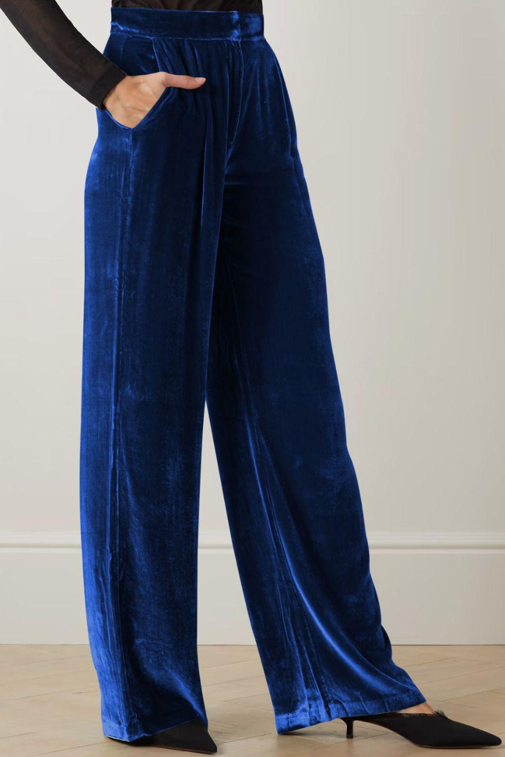 Loose Fit High Waist Long Pants with Pockets BLUE ZONE PLANET