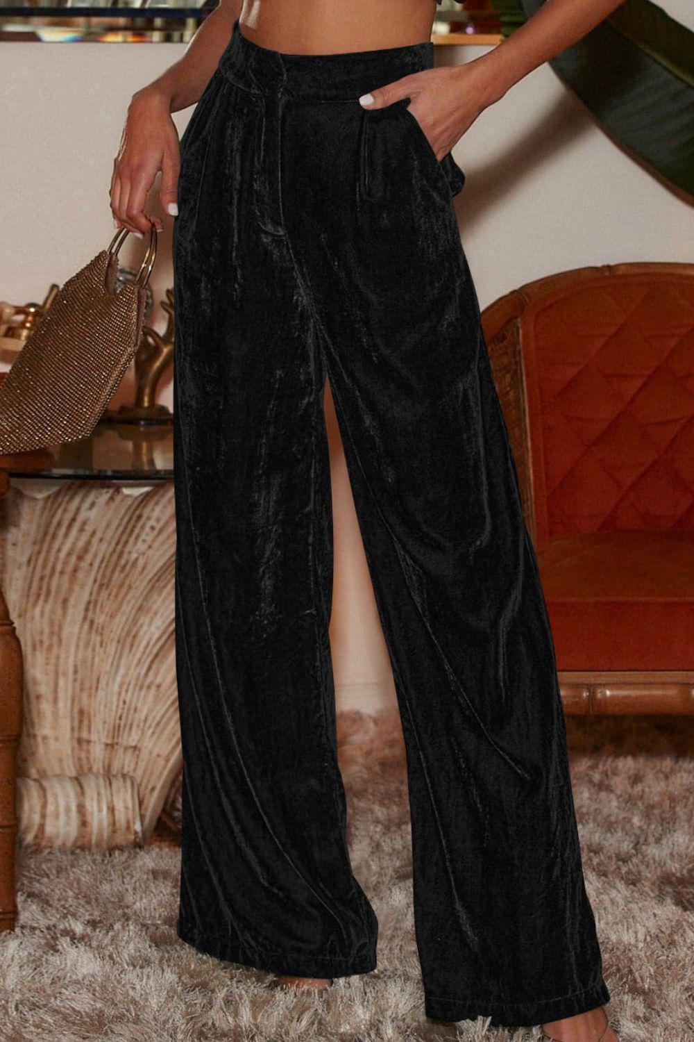 Loose Fit High Waist Long Pants with Pockets BLUE ZONE PLANET