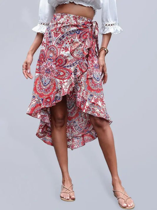 Lorelei's ethnic print high low beach midi skirt kakaclo