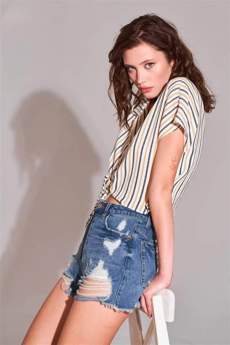 Love or Hate Distressed Denim Shorts Blue Zone Planet