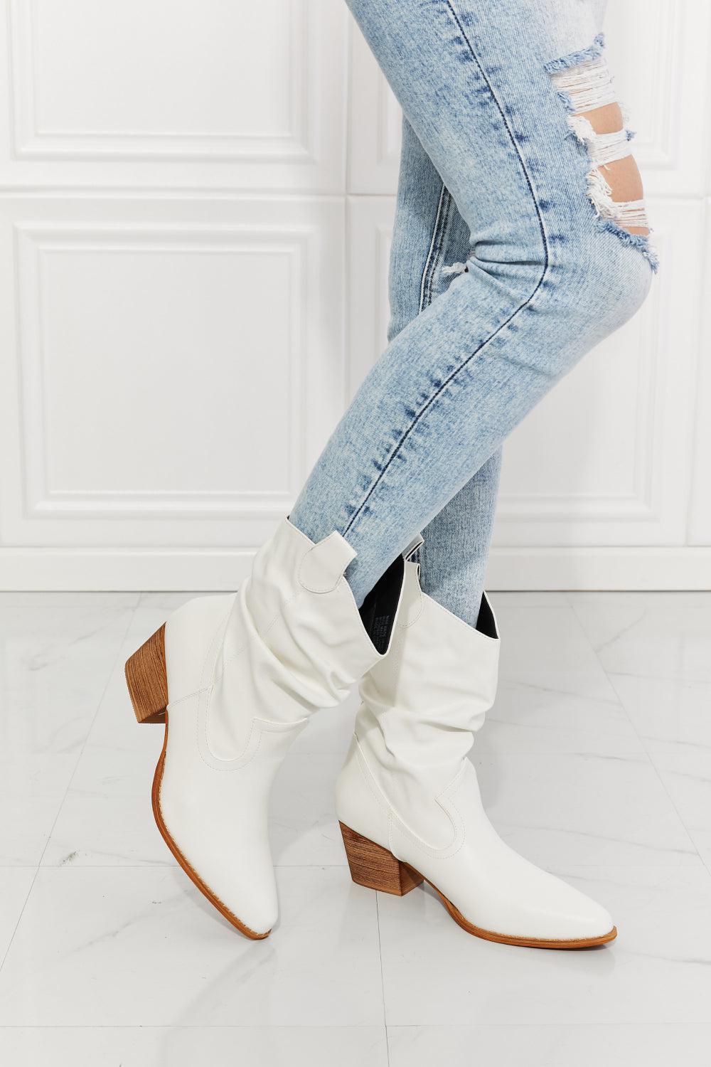 MMShoes Better in Texas Scrunch Cowboy Boots in White BLUE ZONE PLANET