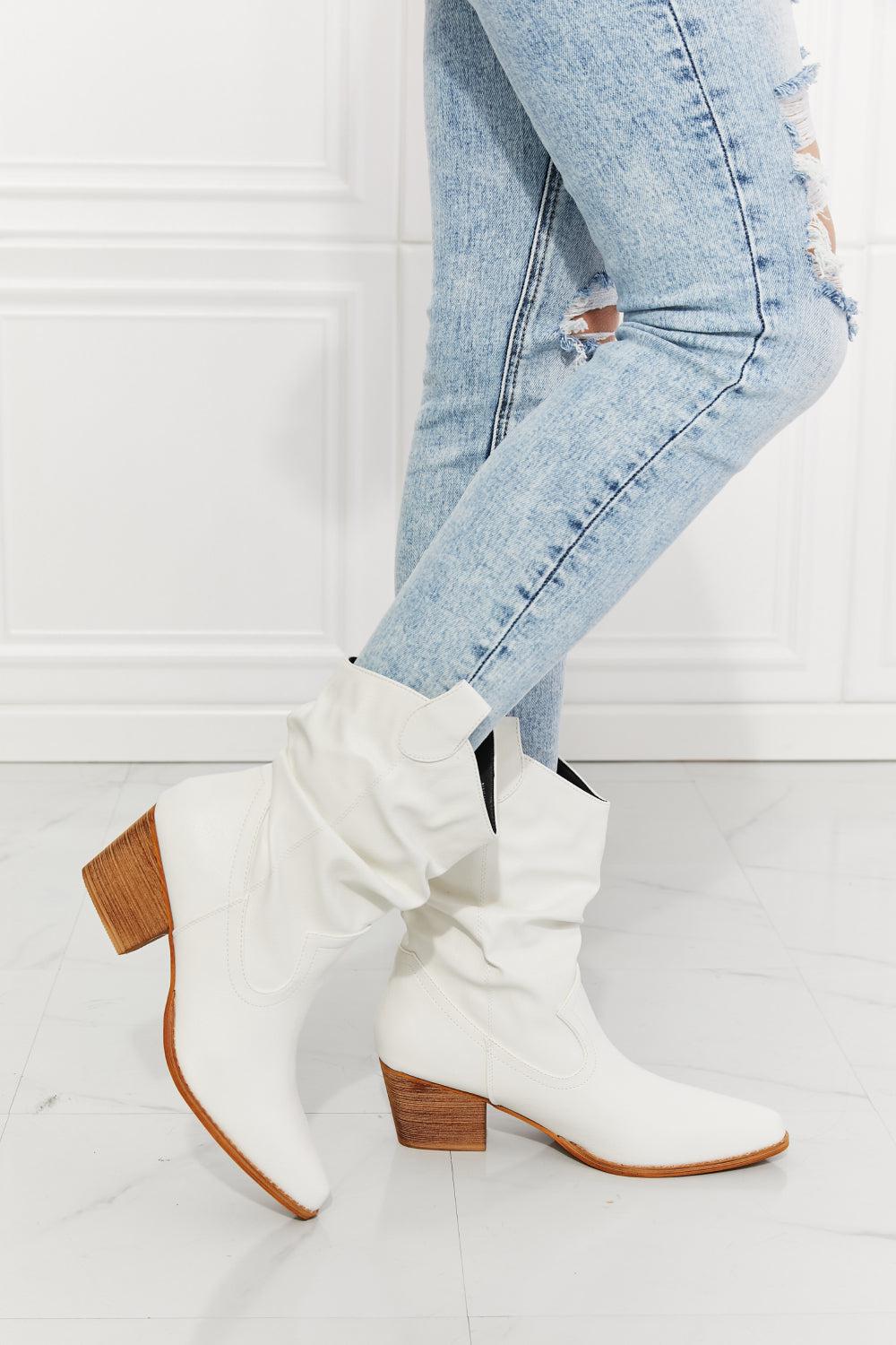 MMShoes Better in Texas Scrunch Cowboy Boots in White BLUE ZONE PLANET