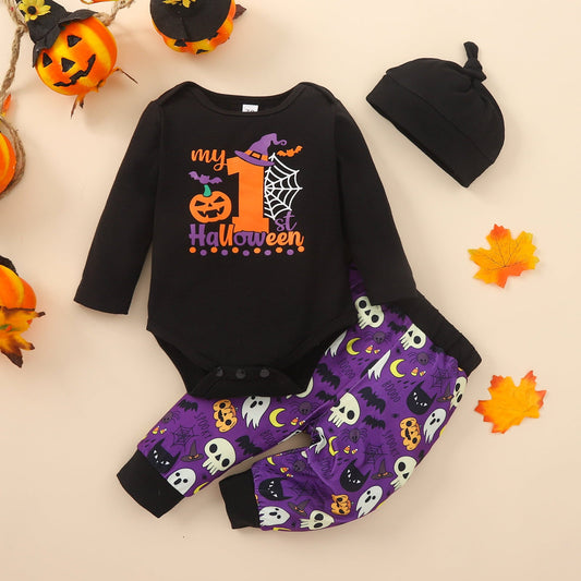 MY FIRST HALLOWEEN Graphic Round Neck Bodysuit and Printed Long Pants Set-TODDLER-[Adult]-[Female]-Black-9-12M-2022 Online Blue Zone Planet
