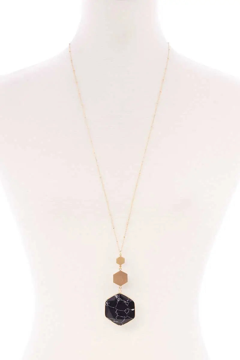 Marbling Natural Stone Pendant Long Necklace Blue Zone Planet