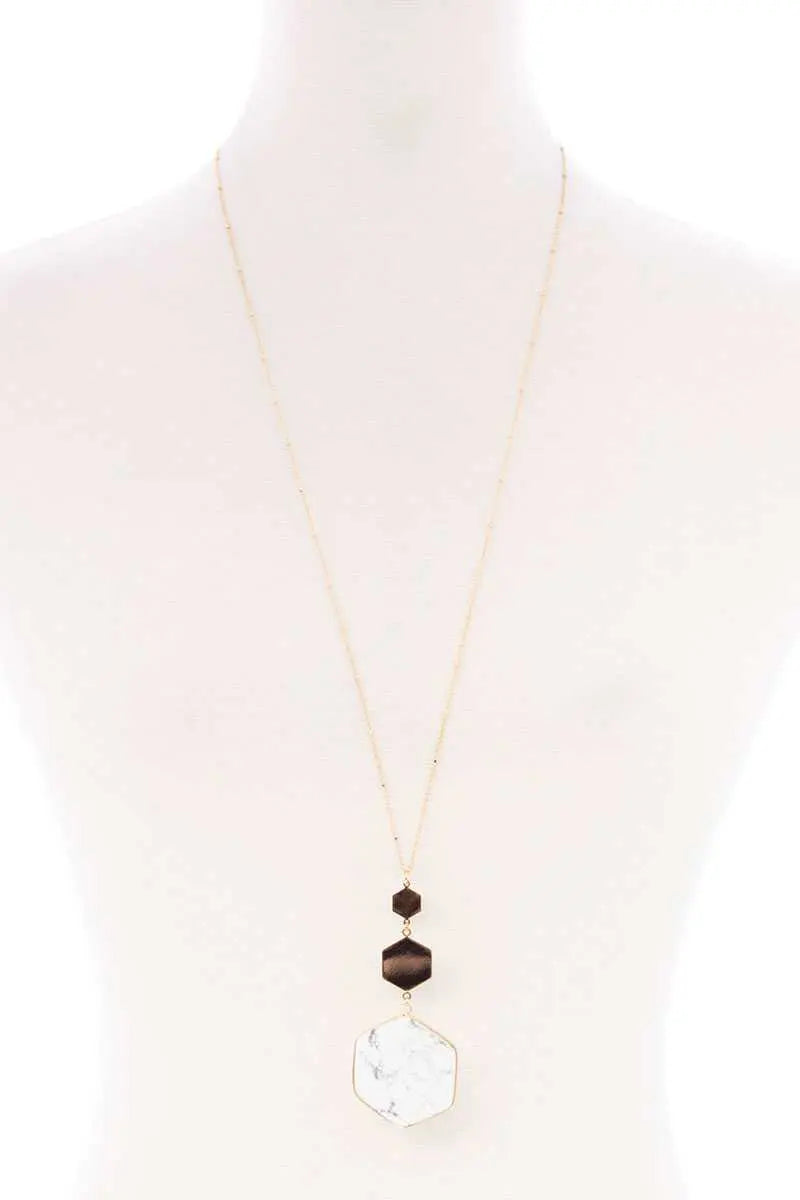Marbling Natural Stone Pendant Long Necklace Blue Zone Planet
