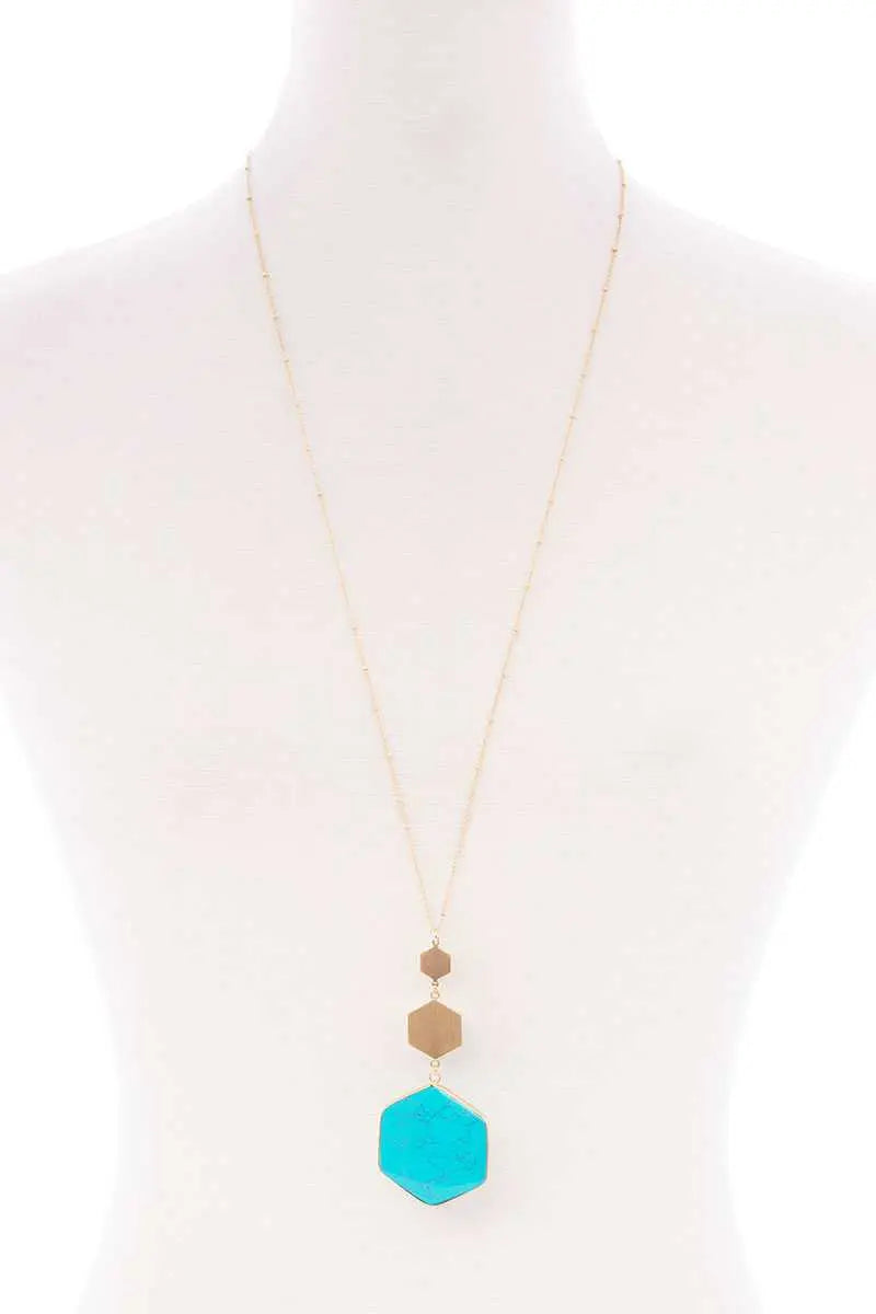 Marbling Natural Stone Pendant Long Necklace Blue Zone Planet