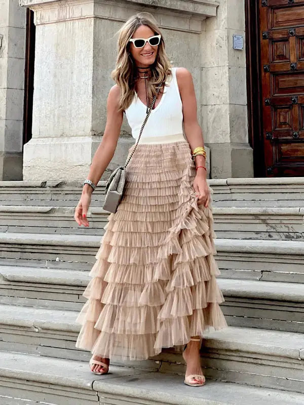 Mesh Cake Swing Multi-layer Skirt kakaclo