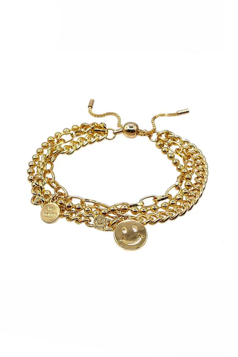 Metal Layered Smile Charm Bracelet Blue Zone Planet