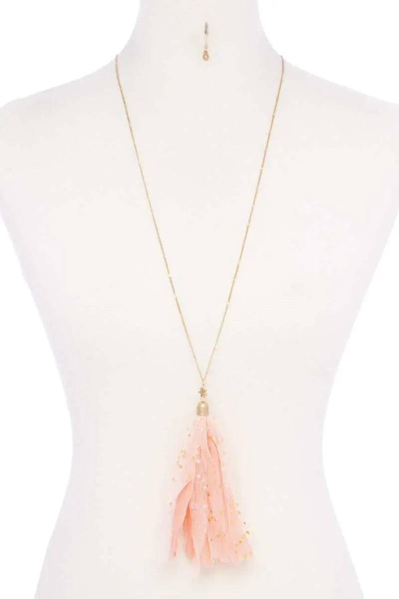 Metallic Stars Tulle Tassel Necklace Blue Zone Planet