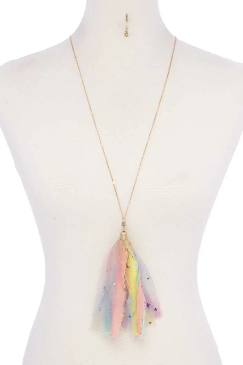 Metallic Stars Tulle Tassel Necklace Blue Zone Planet