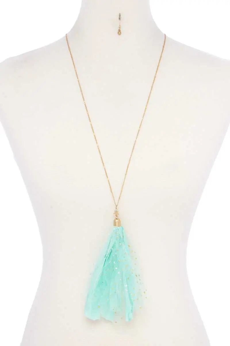 Metallic Stars Tulle Tassel Necklace Blue Zone Planet