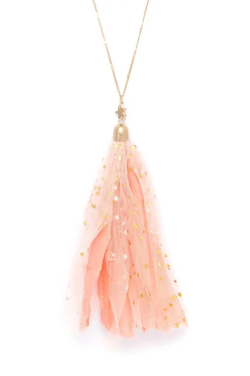 Metallic Stars Tulle Tassel Necklace Blue Zone Planet