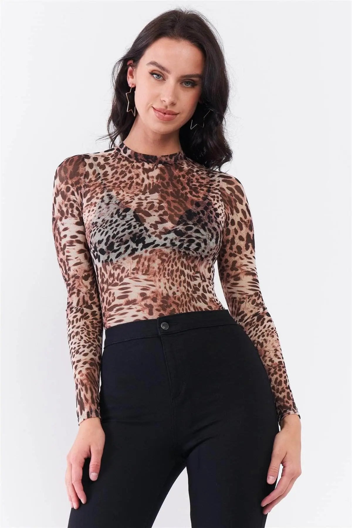Mock Neck Cheetah Bodysuit Blue Zone Planet