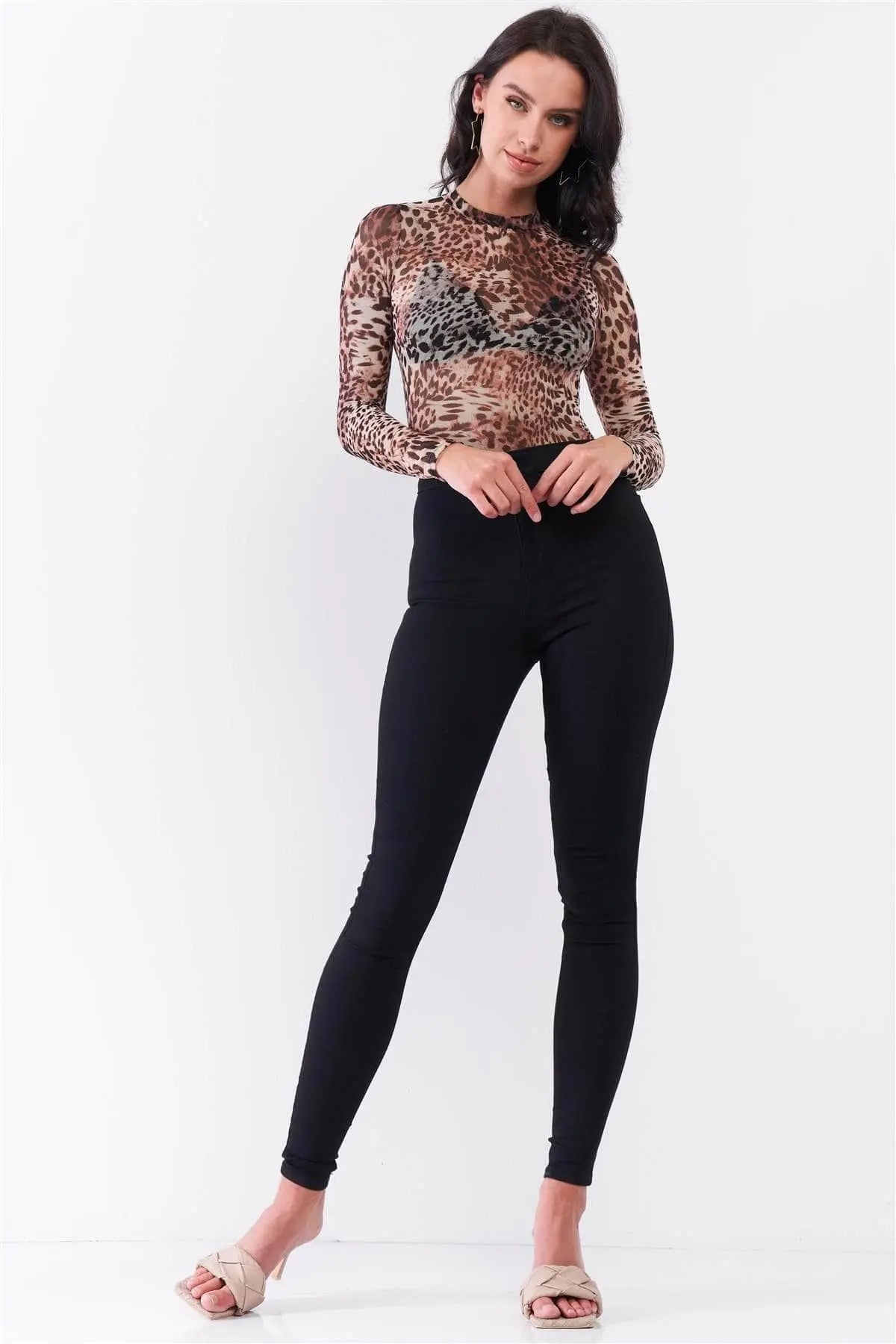 Mock Neck Cheetah Bodysuit Blue Zone Planet