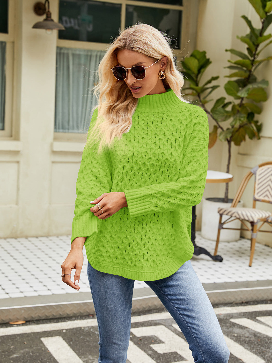Mock Neck Slit Sweater BLUE ZONE PLANET